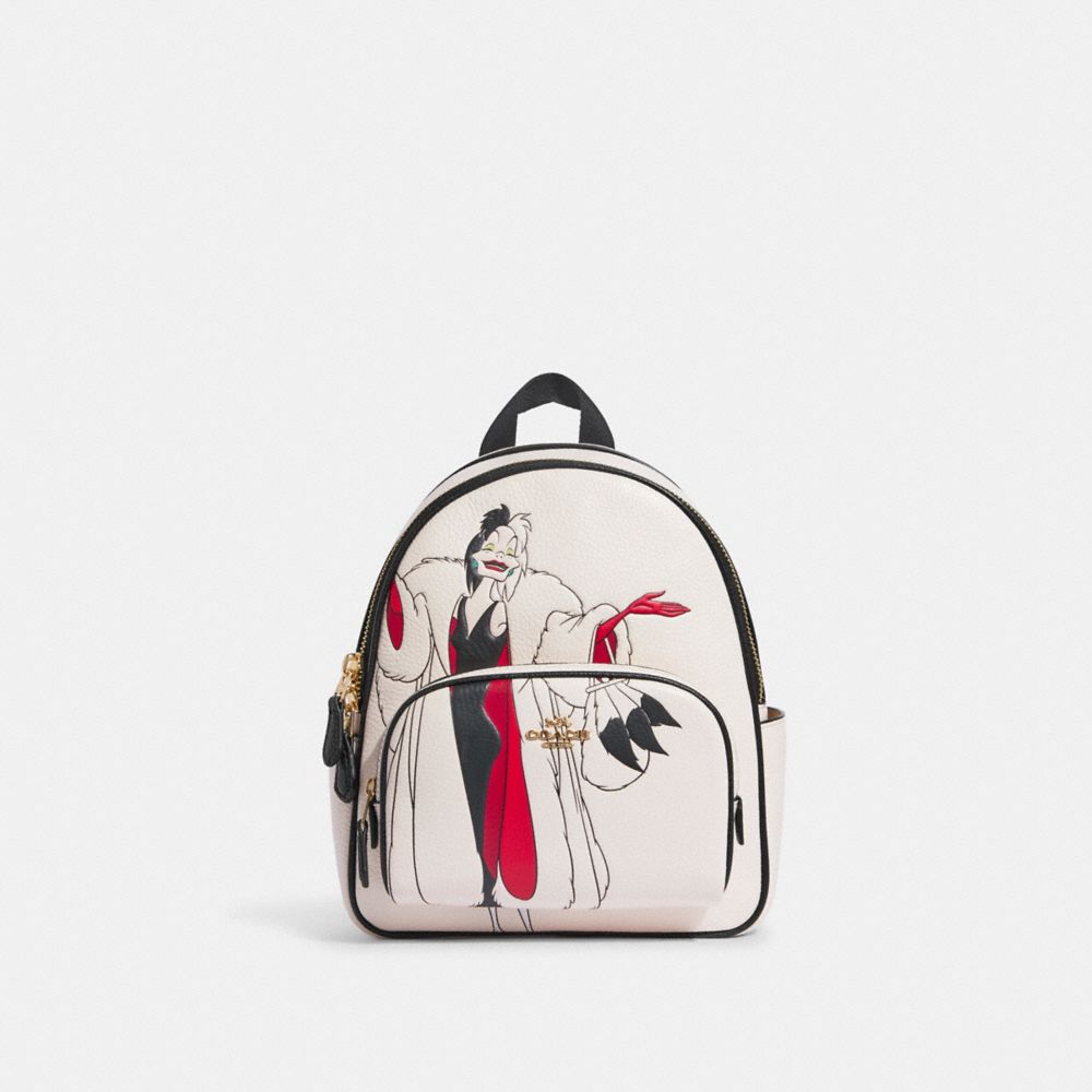 COACH CC158 Disney X Coach Mini Court Backpack With Cruella Motif Gold/Chalk Multi