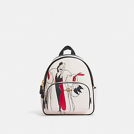 COACH CC158 Disney X Coach Mini Court Backpack With Cruella Motif Gold/Chalk Multi