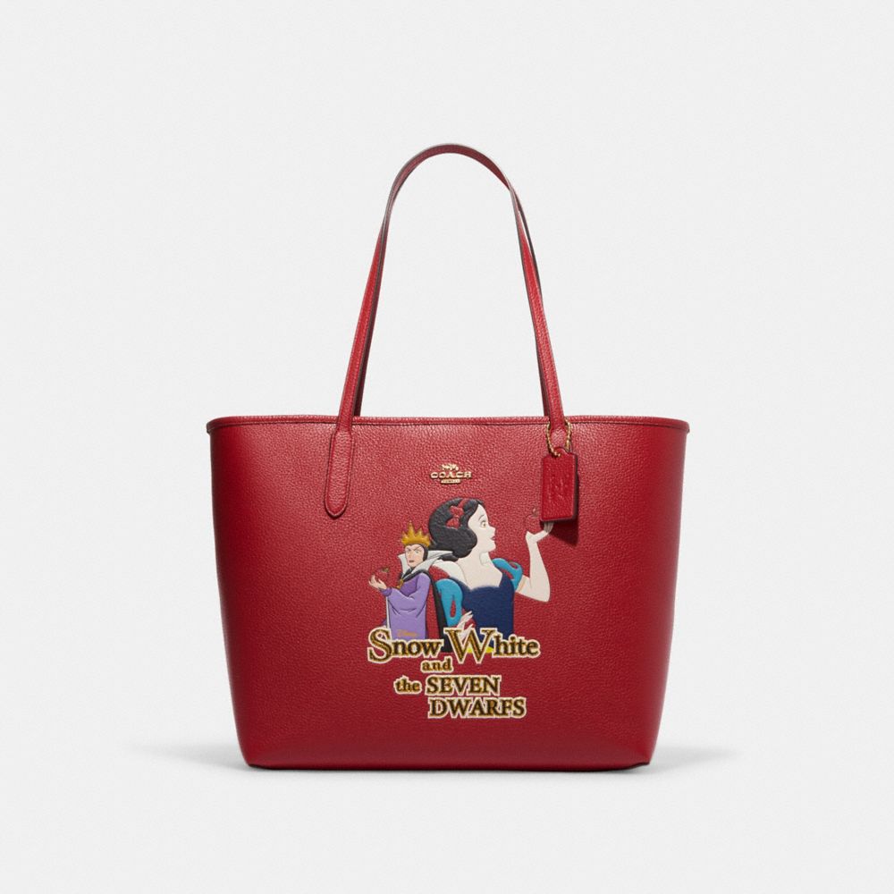 Disney X Coach City Tote With Signature Canvas Interior And Evil Queen Motif - CC162 - IM/Red Apple Multi/Khaki