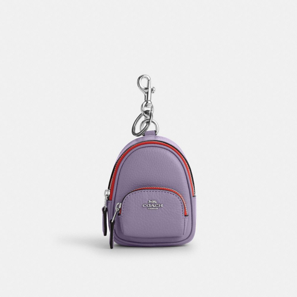 COACH CC315 Mini Court Backpack Bag Charm SILVER/LIGHT VIOLET