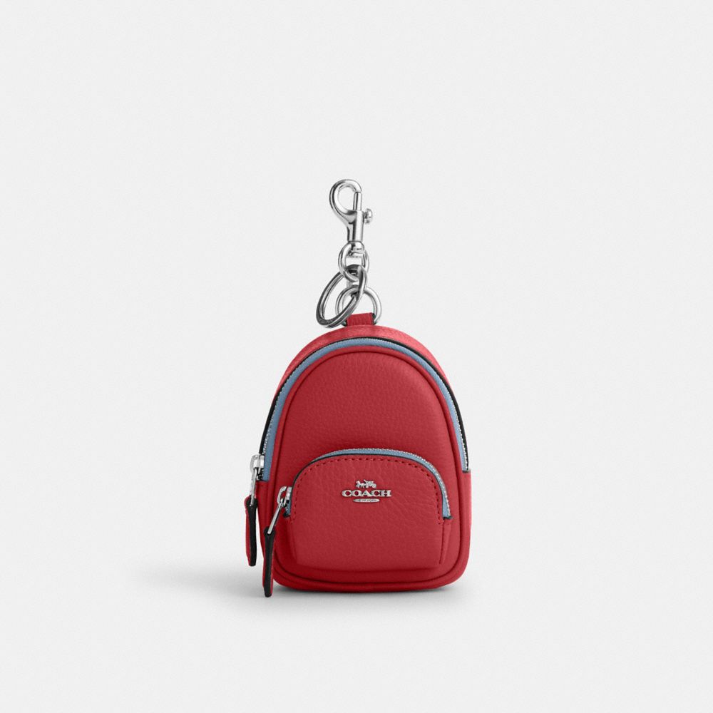 COACH CC315 Mini Court Backpack Bag Charm SV/DARK CARDINAL