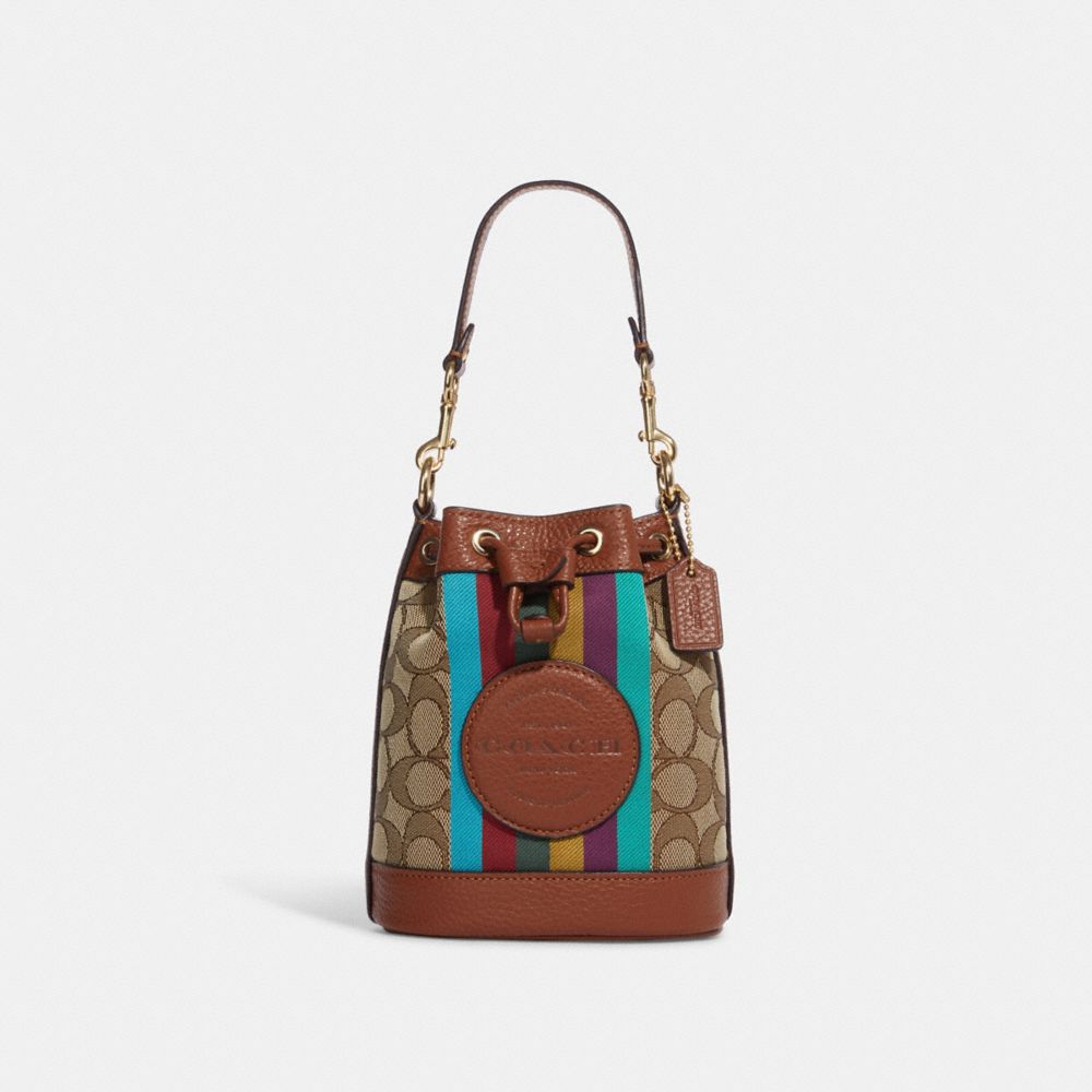 Mini Dempsey Bucket Bag In Signature Jacquard With Stripe And Coach Patch - CC318 - Gold/Khaki Multi