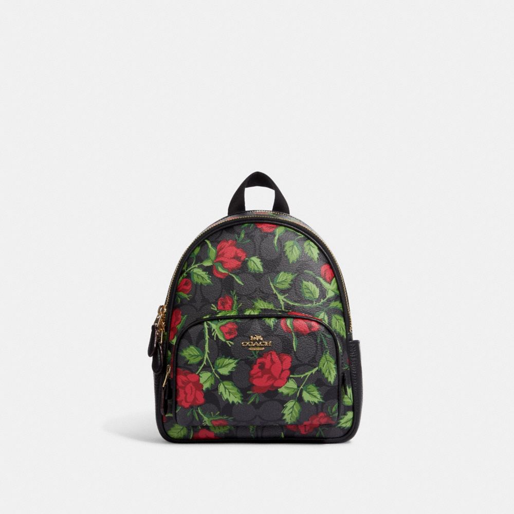 COACH CC331 Mini Court Backpack In Signature Canvas With Fairytale Rose Print IM/Graphite/Red Multi