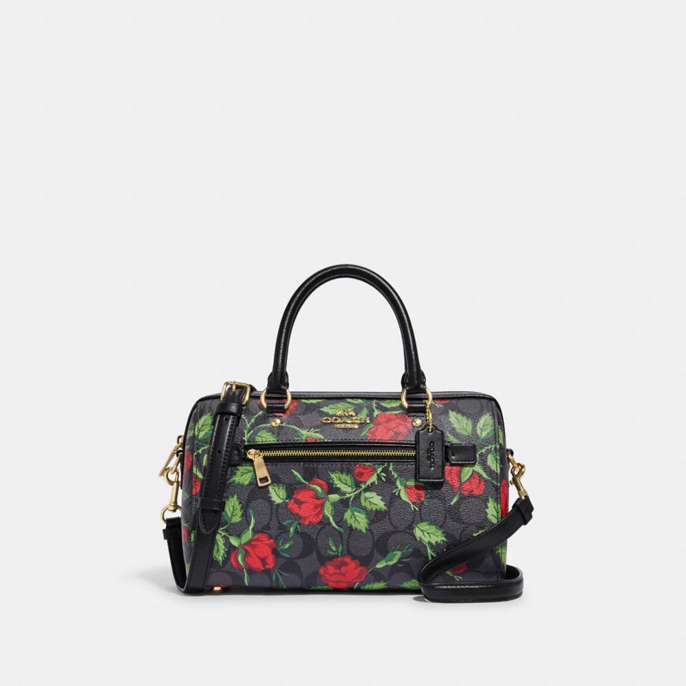 COACH CC332 Rowan Satchel In Signature Canvas With Fairytale Rose Print IM/Graphite/Red Multi