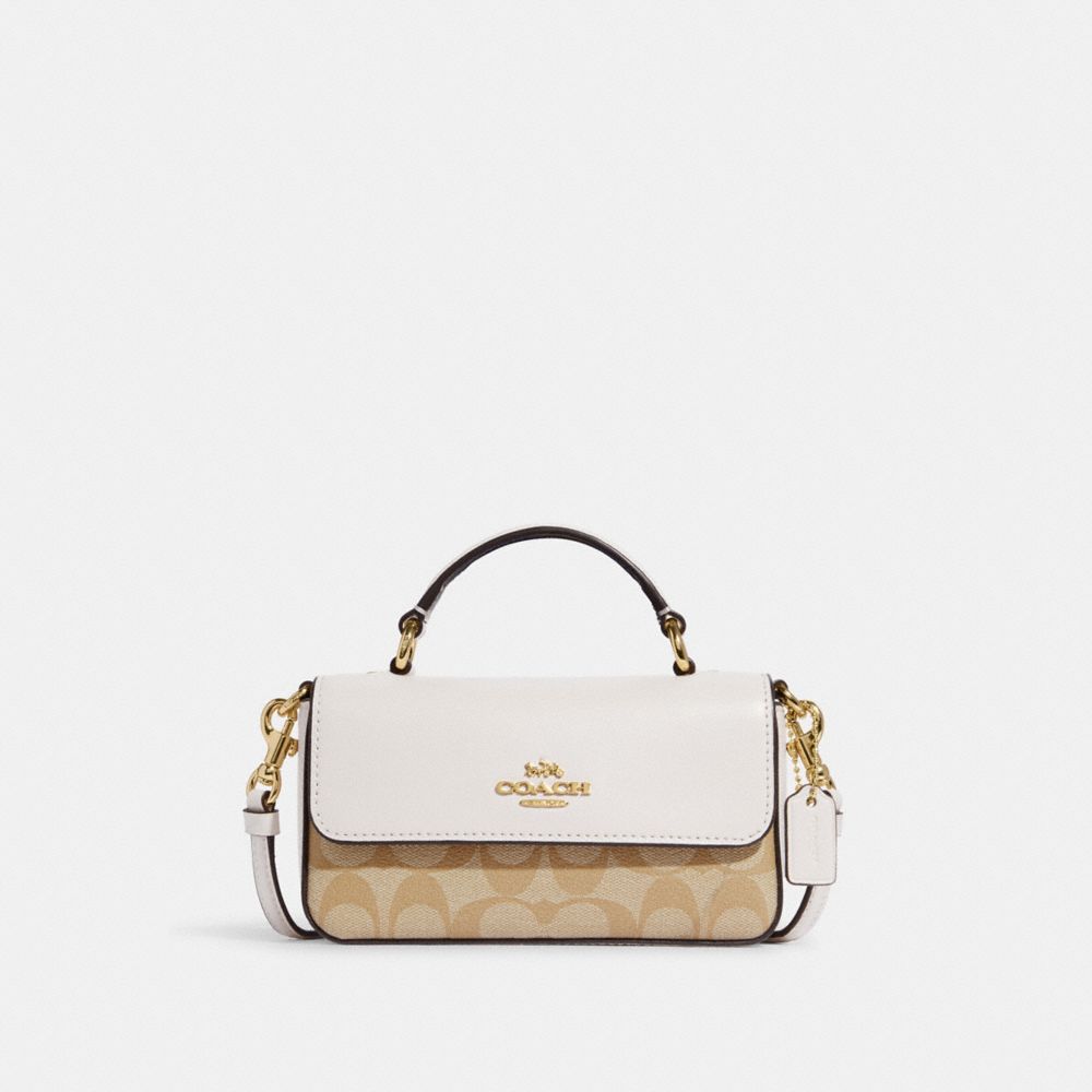 COACH CC340 Mini Josie Top Handle Crossbody In Blocked Signature Canvas Gold/Light Khaki Chalk Multi