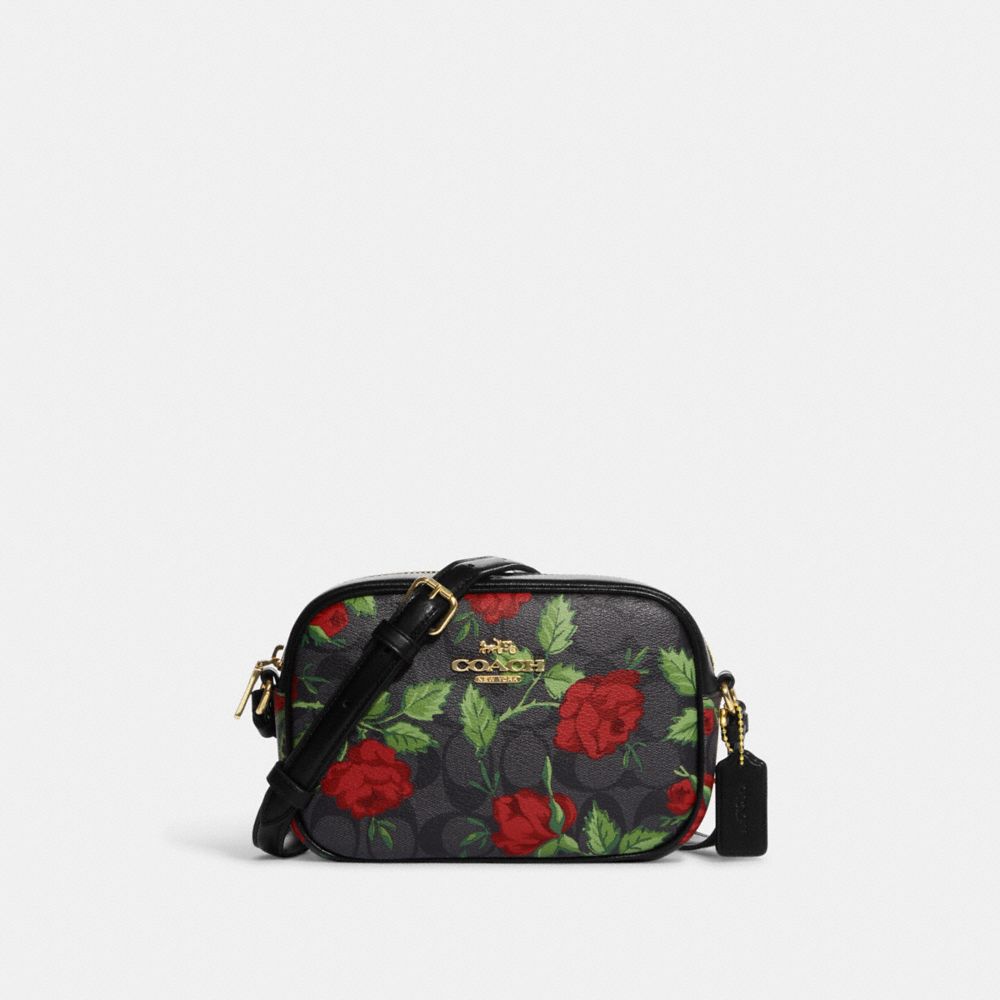 Mini Jamie Camera Bag In Signature Canvas With Fairytale Rose Print - CC342 - IM/Graphite/Red Multi