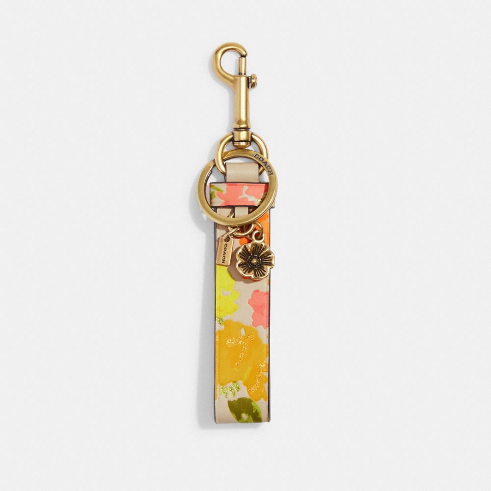 COACH CC362 Loop Bag Charm With Floral Print BRASS/MULTI