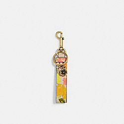 Loop Bag Charm With Floral Print - CC362 - Brass/Multi