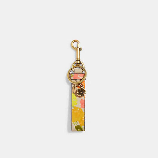 CC362 - Loop Bag Charm With Floral Print Brass/Multi