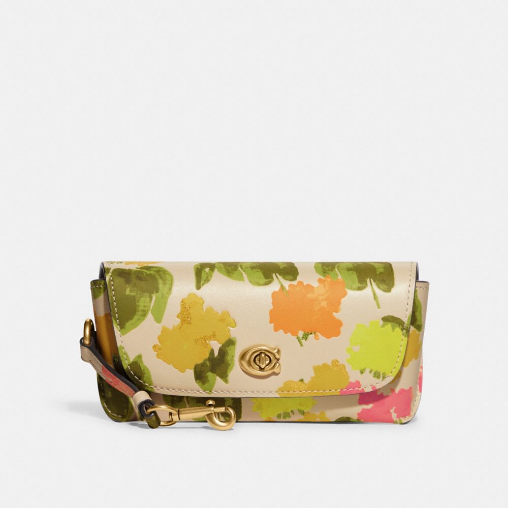 Sunglass Case Bag Charm With Floral Print - CC364 - Brass/Multi