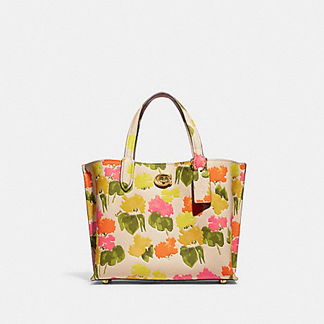 COACH CC389 Willow Tote 24 With Floral Print Brass/Multi
