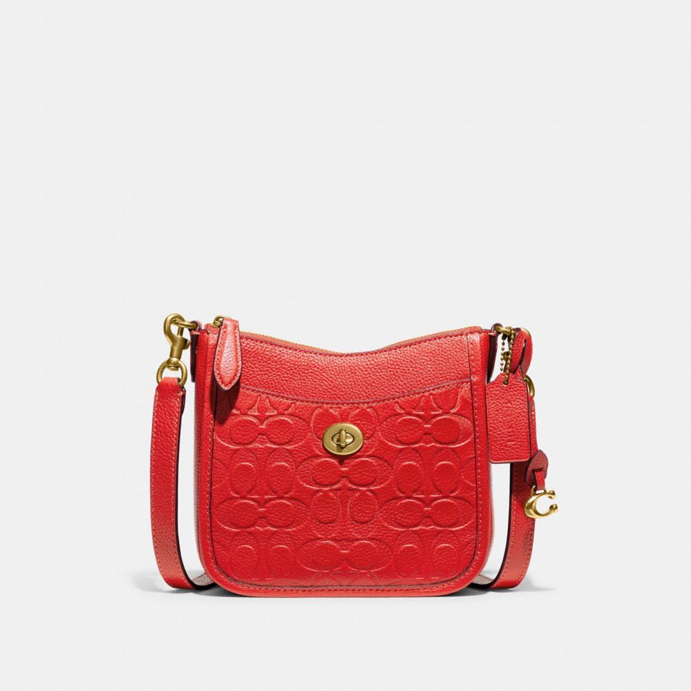 COACH CC392 Chaise Crossbody 19 In Signature Leather Brass/Sport Red