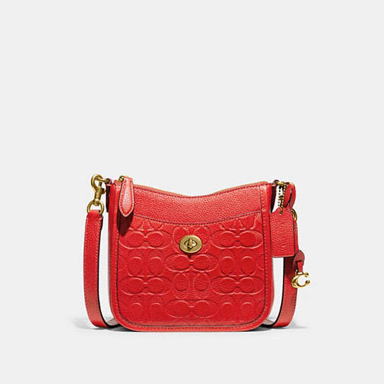 CC392 - Chaise Crossbody 19 In Signature Leather Brass/Sport Red