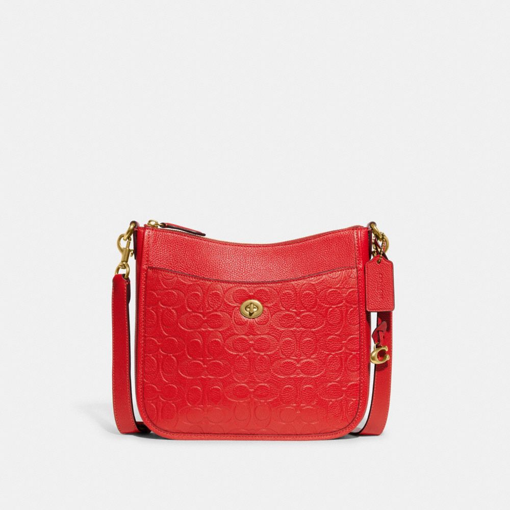 Chaise Crossbody In Signature Leather - CC393 - Brass/Sport Red