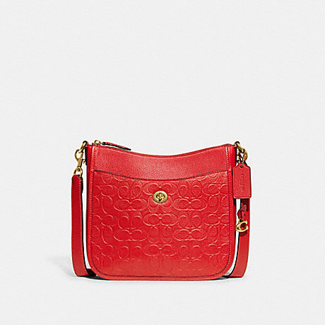 COACH CC393 Chaise Crossbody In Signature Leather Brass/Sport-Red