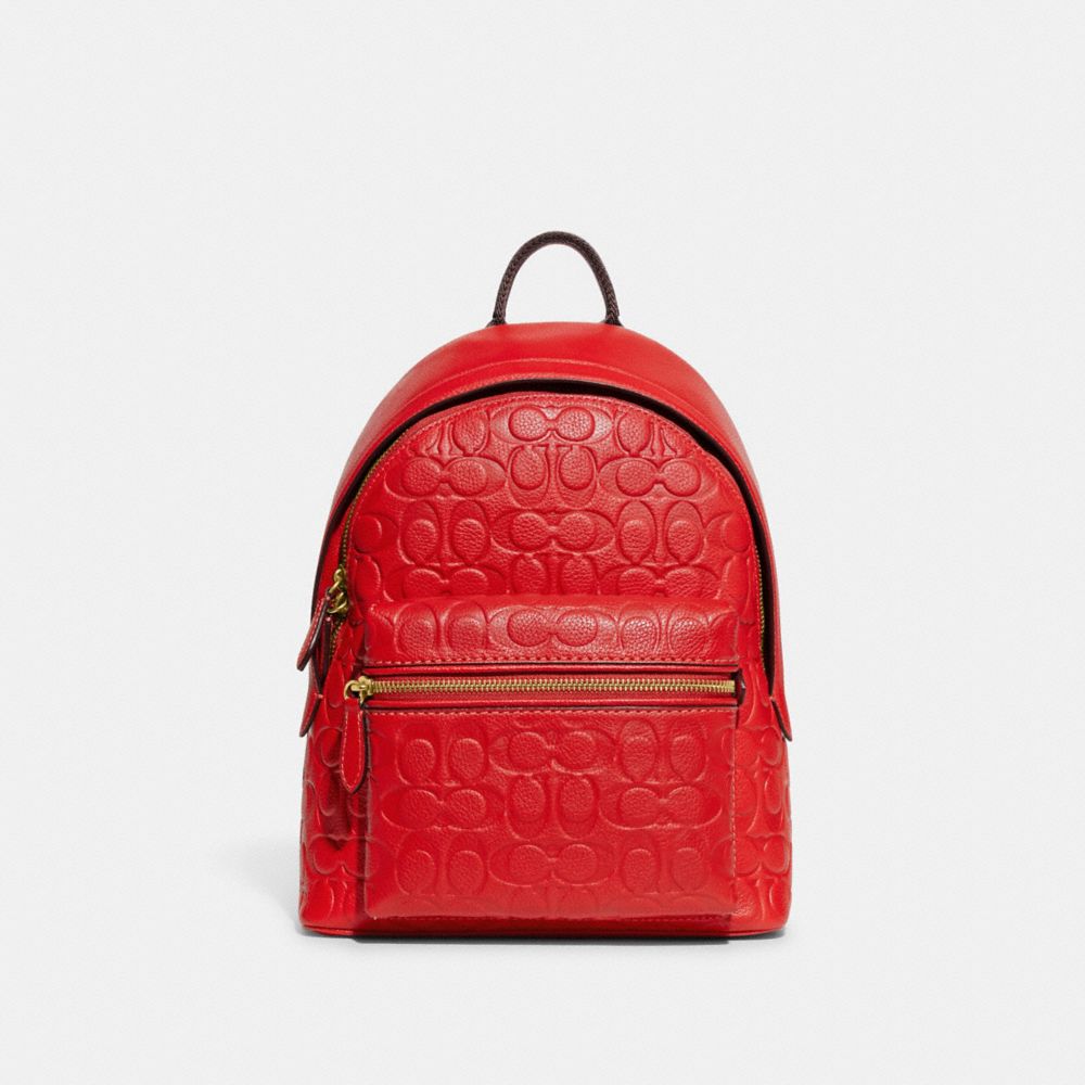 Charter Backpack 24 In Signature Leather - CC394 - Brass/Sport Red
