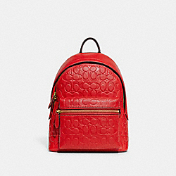 COACH CC394 Charter Backpack 24 In Signature Leather BRASS/SPORT RED
