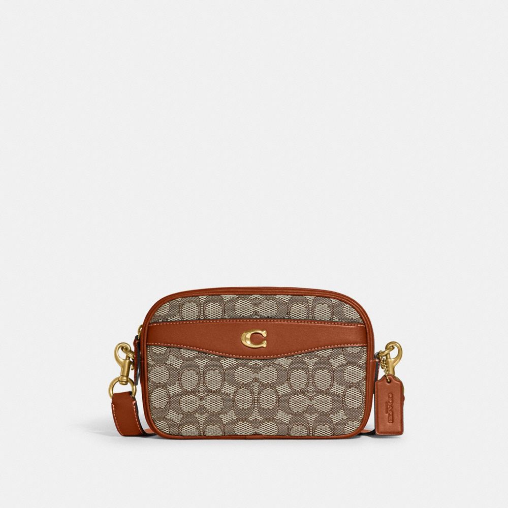 COACH CC401 Camera Bag In Signature Textile Jacquard Brass/Cocoa Burnished Amb