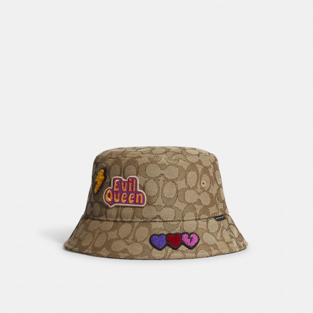 COACH CC406 Disney X Coach Signature Jacquard Bucket Hat With Evil Queen KHAKI