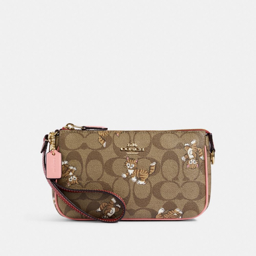 COACH CC418 Nolita 19 In Signature Canvas With Dancing Kitten Print Gold/Khaki Multi