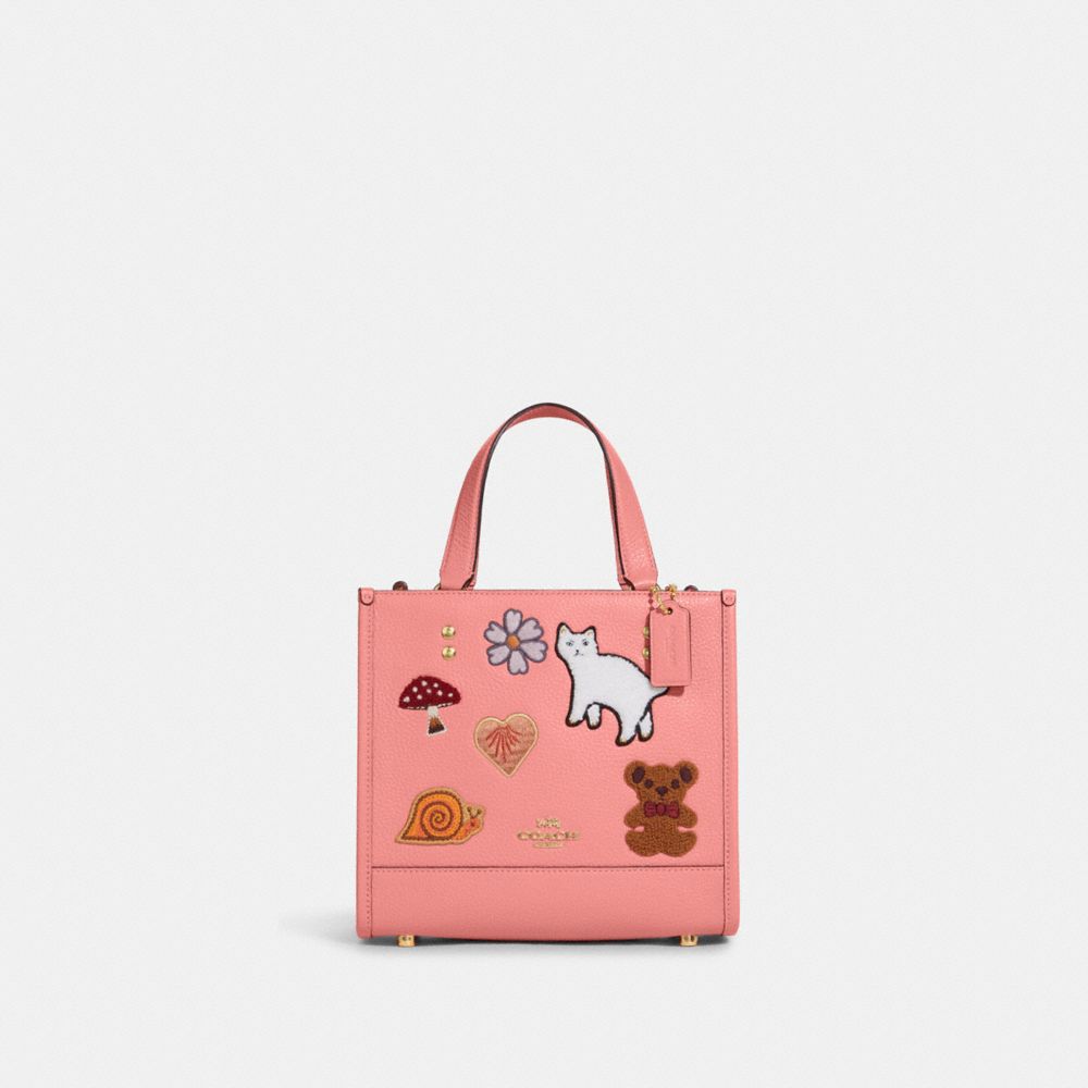 COACH CC421 Dempsey Tote 22 With Creature Patches Gold/Candy Pink Multi