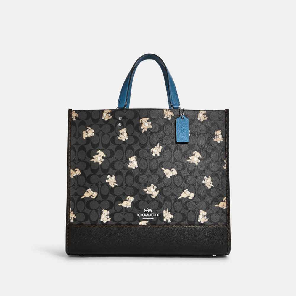 COACH CC423 Dempsey Tote 40 In Signature Canvas With Happy Dog Print SV/GRAPHITE MULTI