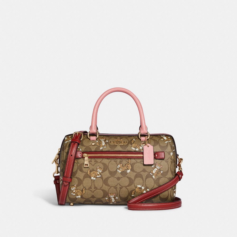 COACH CC425 Rowan Satchel In Signature Canvas With Dancing Kitten Print Gold/Khaki Multi