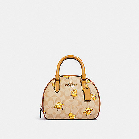 COACH CC427 Sydney Satchel In Signature Canvas With Tossed Chick Print Gold/Light-Khaki-Multi