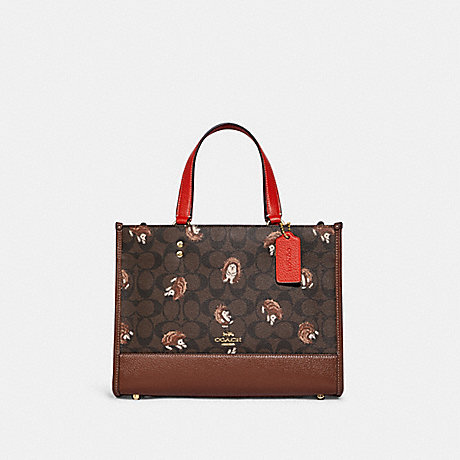 COACH CC428 Dempsey Carryall In Signature Canvas With Hedgehog Print Gold/Brown-Black-Multi