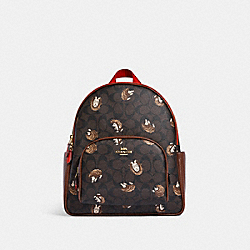 Court Backpack In Signature Canvas With Hedgehog Print - CC429 - Gold/Brown Black Multi
