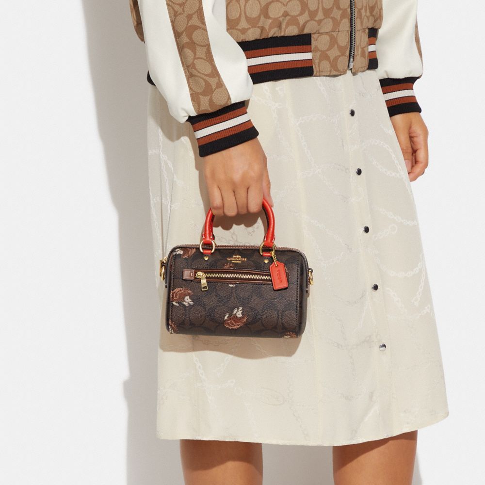 MINI ROWAN CROSSBODY IN SIGNATURE CANVAS WITH HEDGEHOG PRINT