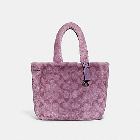COACH CC442 Tote 28 In Signature Shearling Pewter/Dusty-Purple