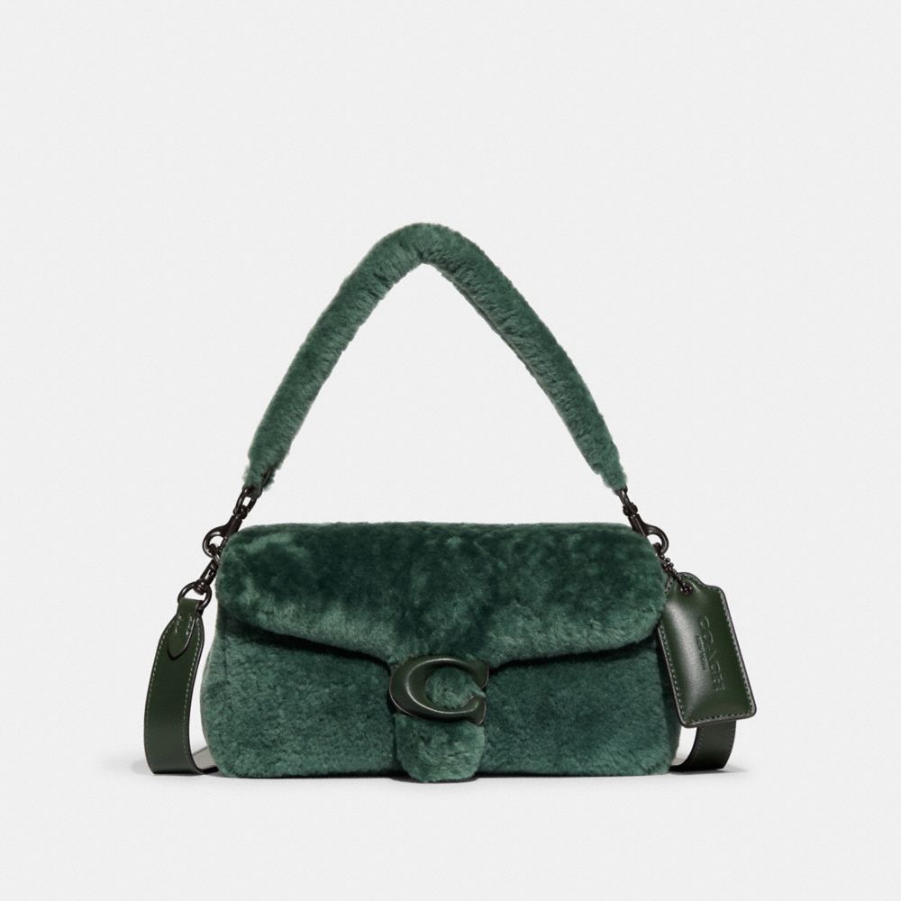 COACH CC445 Pillow Tabby Shoulder Bag 26 In Shearling Pewter/Green