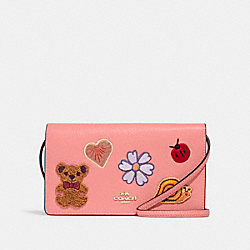Anna Foldover Clutch Crossbody With Creature Patches - CC469 - Gold/Candy Pink Multi