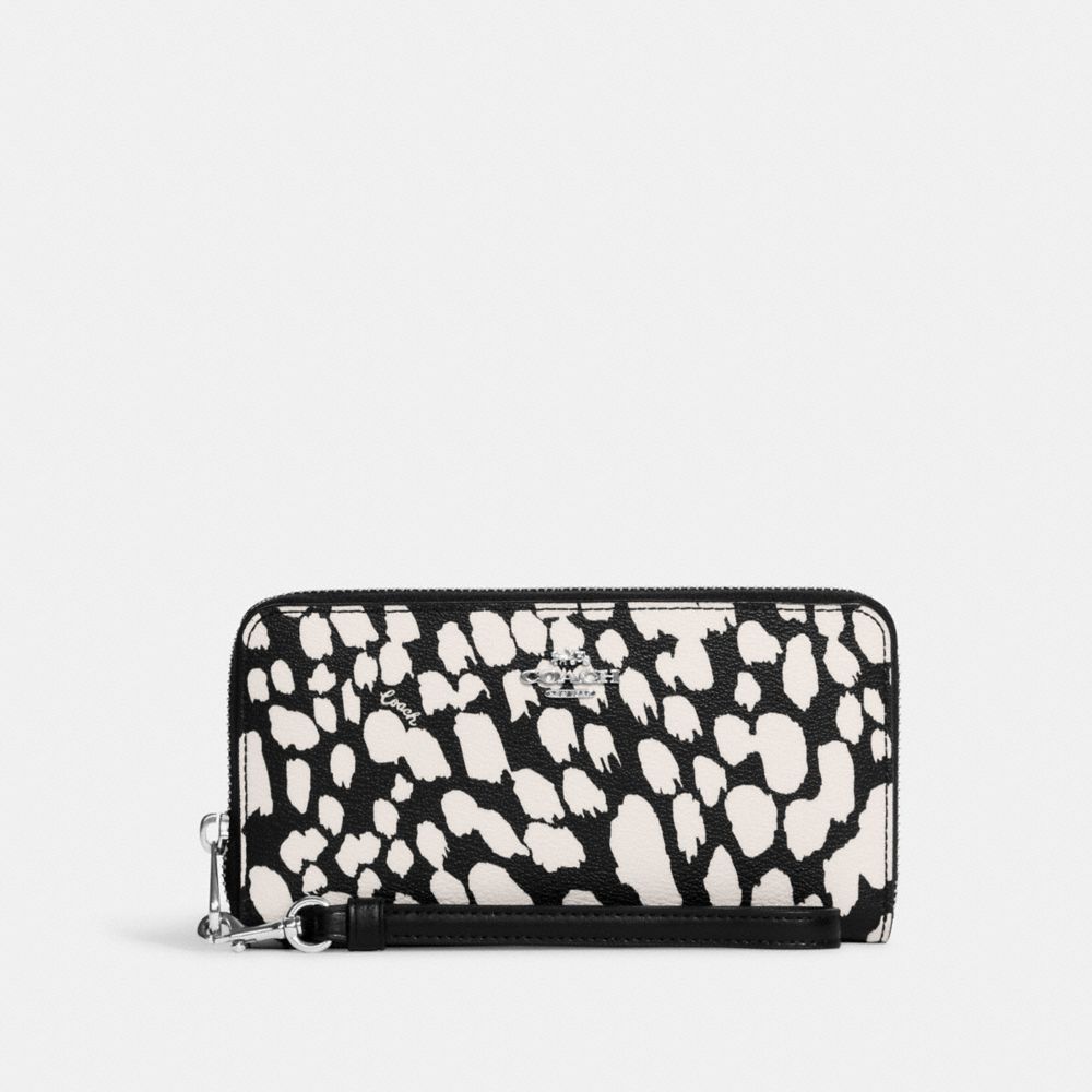 Long Zip Around Wallet With Spotted Animal Print - CC473 - SV/Black/Chalk Multi