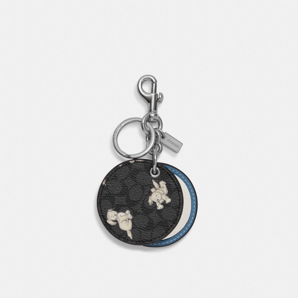 Mirror Bag Charm In Signature Canvas With Happy Dog Print - CC477 - Silver/Black Multi