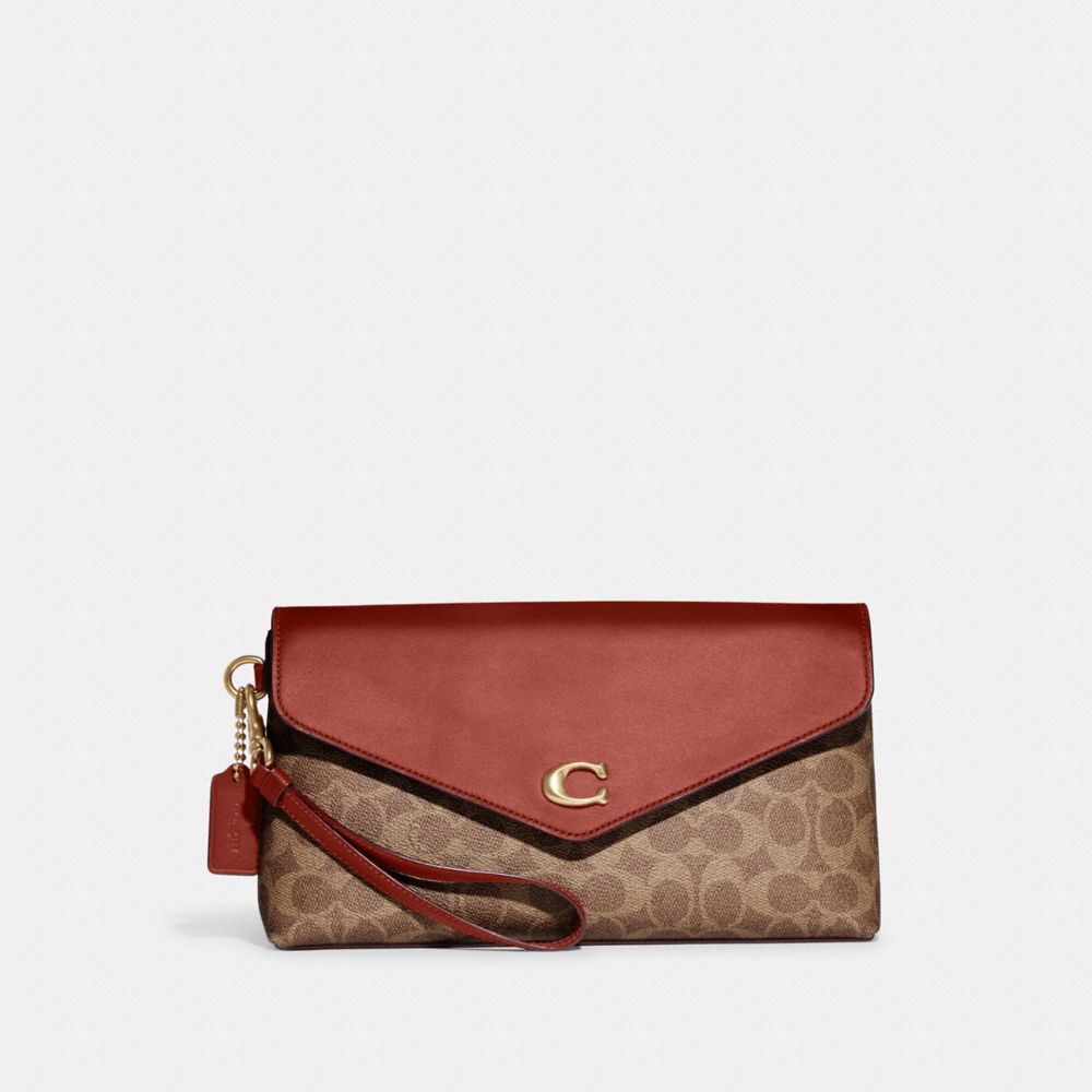 COACH CC486 Wyn Clutch In Colorblock Signature Canvas Brass/Tan/Rust