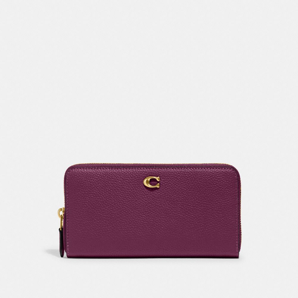 COACH CC489 Accordion Zip Wallet BRASS/DEEP BERRY