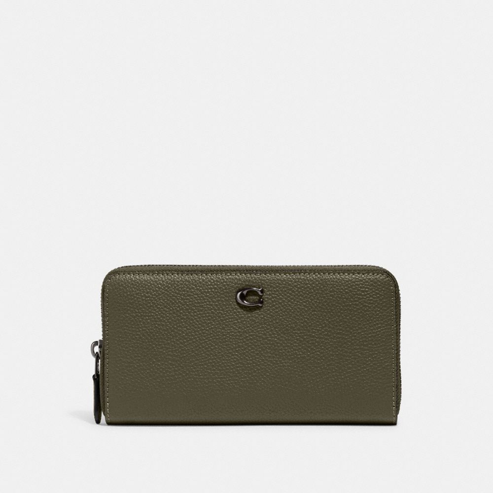 COACH CC489 Accordion Zip Wallet Pewter/Army Green