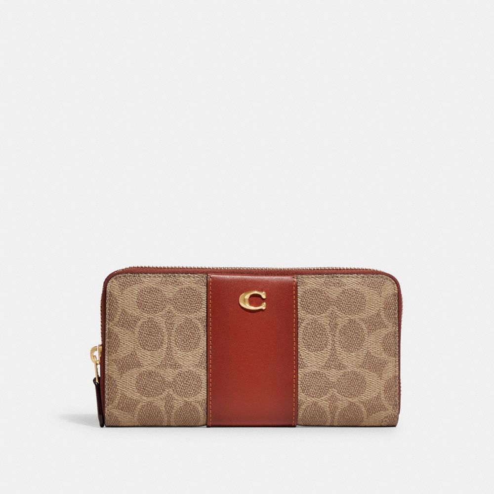 COACH CC490 Accordion Zip Wallet In Colorblock Signature Canvas BRASS/TAN/RUST
