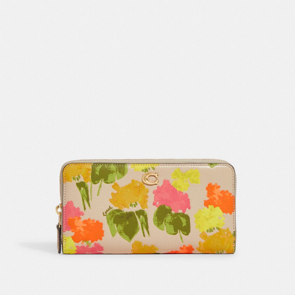 COACH CC492 Accordion Zip Wallet With Floral Print Brass/Multi