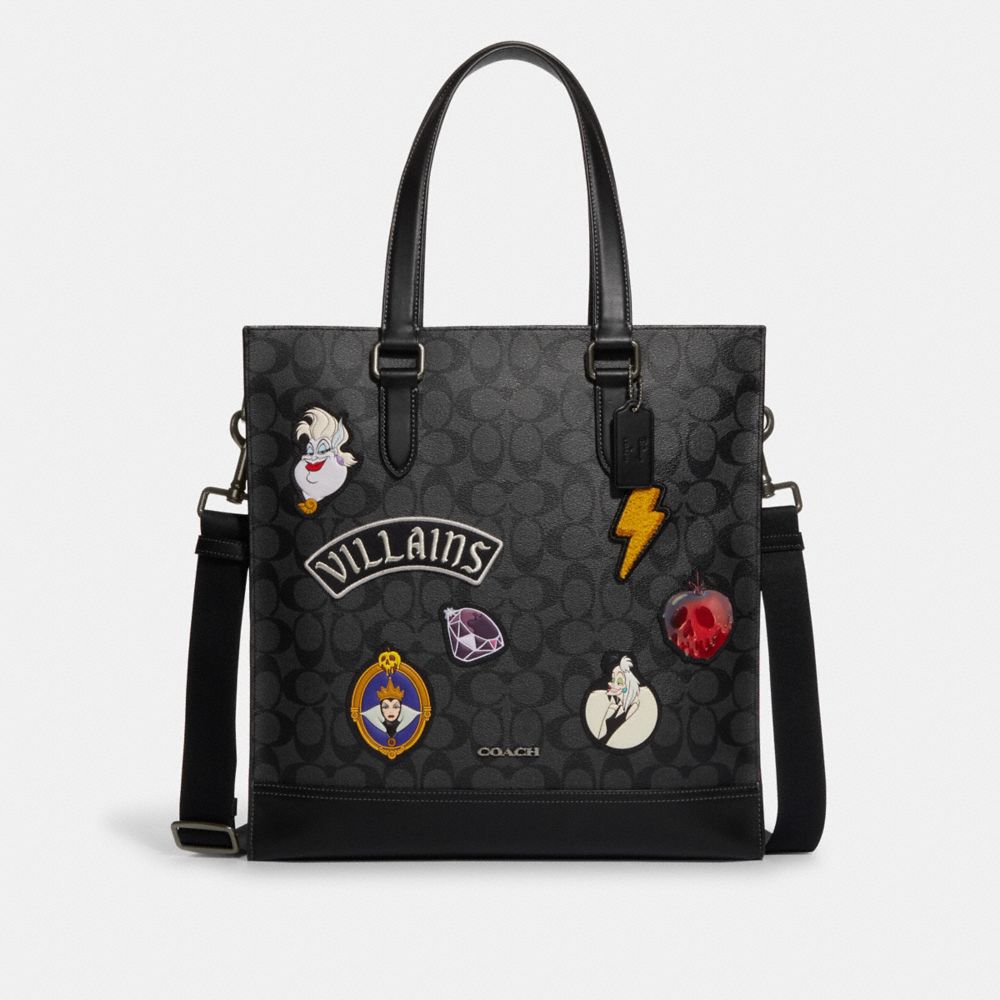 COACH CC559 Disney X Coach Graham Structured Tote In Signature Canvas With Patches Gunmetal/Charcoal/Black Multi