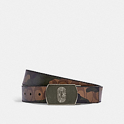 COACH CC579 Plaque Buckle Cut To Size Reversible Belt With Camo Print, 38 Mm GUNMETAL/KHAKI/BLACK