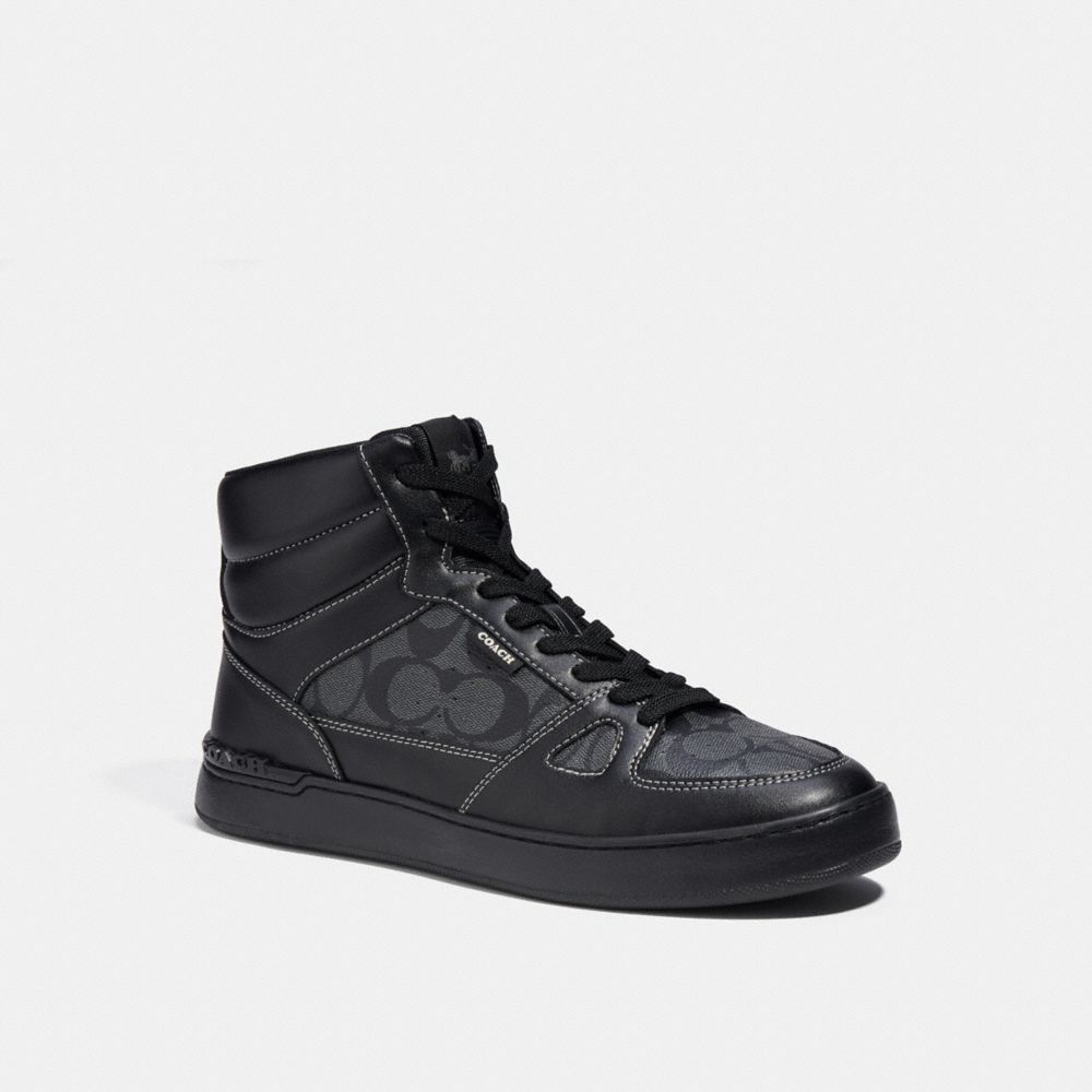 COACH CC736 Clip Court High Top Sneaker In Signature Canvas BLACK