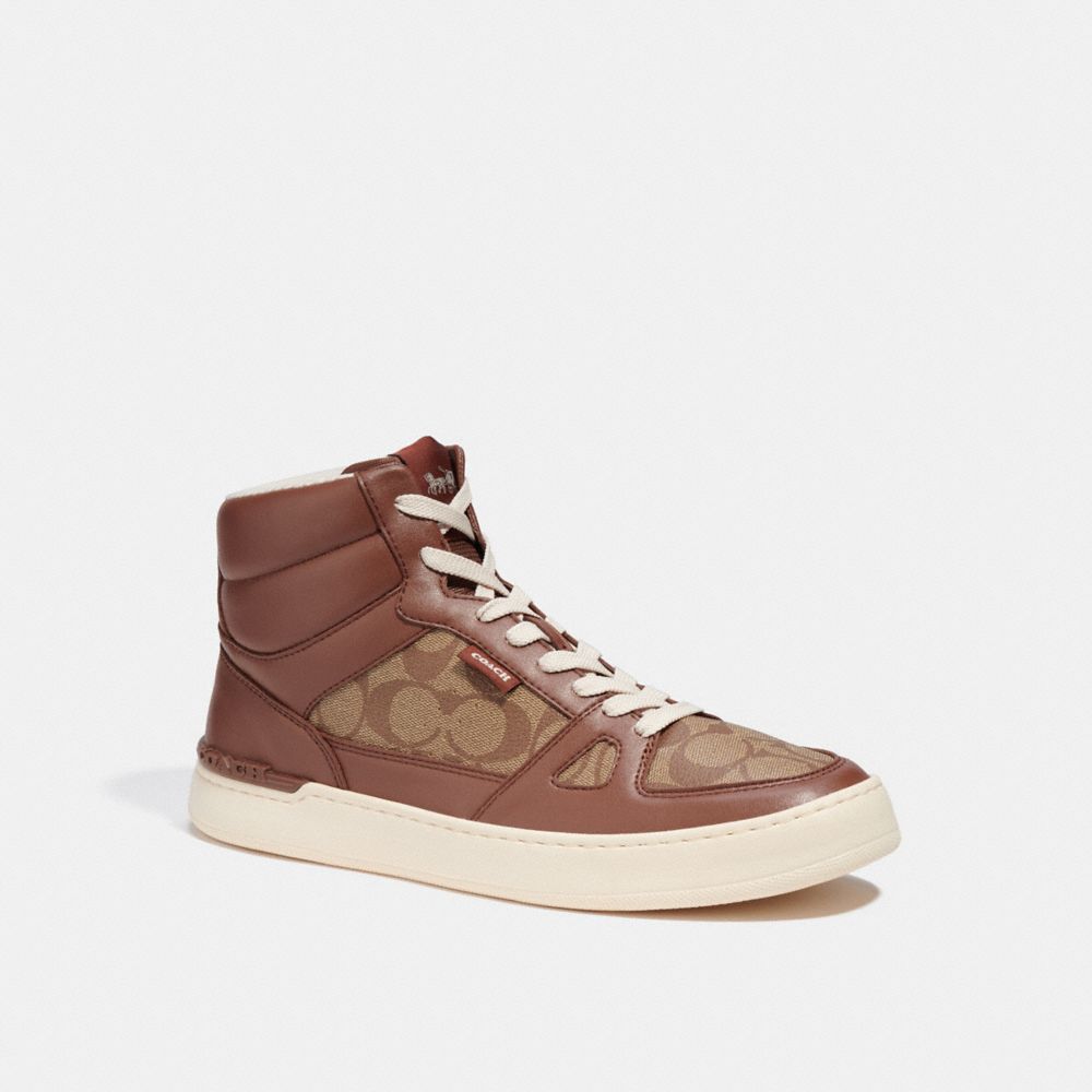 COACH CC736 Clip Court High Top Sneaker In Signature Canvas Saddle