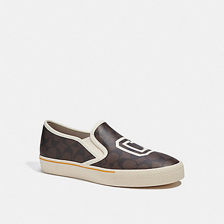 COACH CC742 Slip On Skate Sneaker In Signature Canvas With Varsity Mahogany-brown