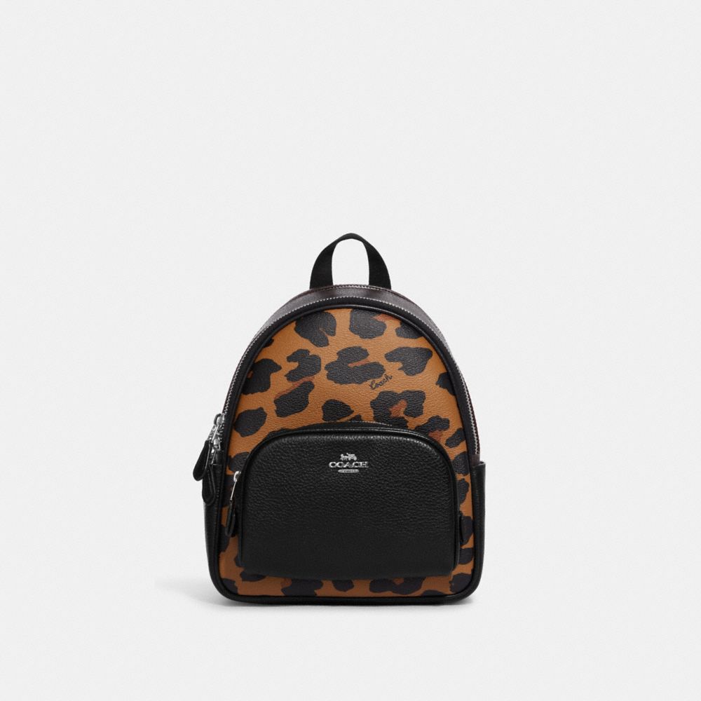 COACH CC757 Mini Court Backpack In Signature Canvas With Leopard Print SILVER/LIGHT SADDLE MULTI