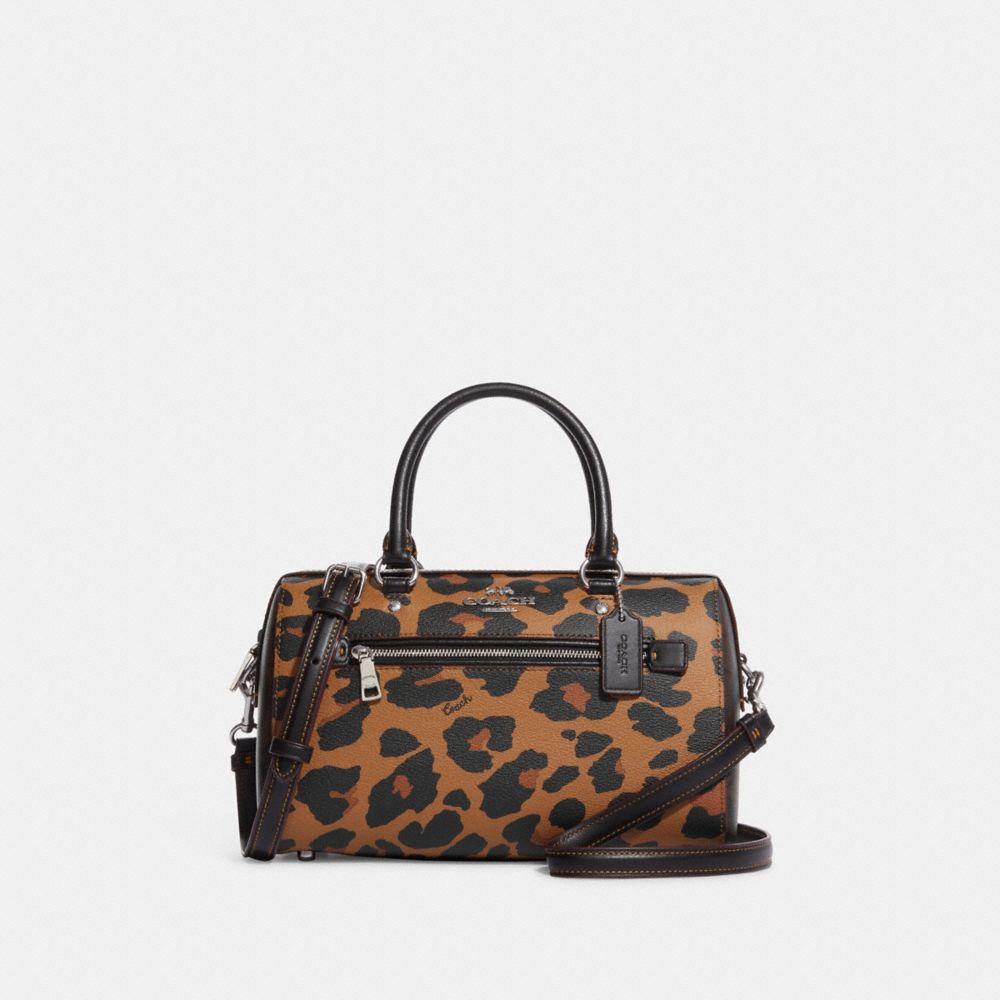 COACH CC758 Rowan Satchel In Signature Canvas With Leopard Print Silver/Light Saddle Multi