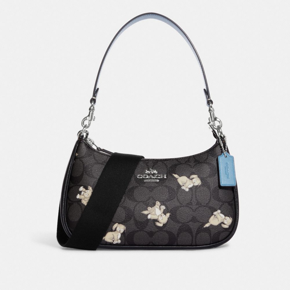 TERI SHOULDER BAG IN SIGNATURE CANVAS WITH HAPPY DOG PRINT