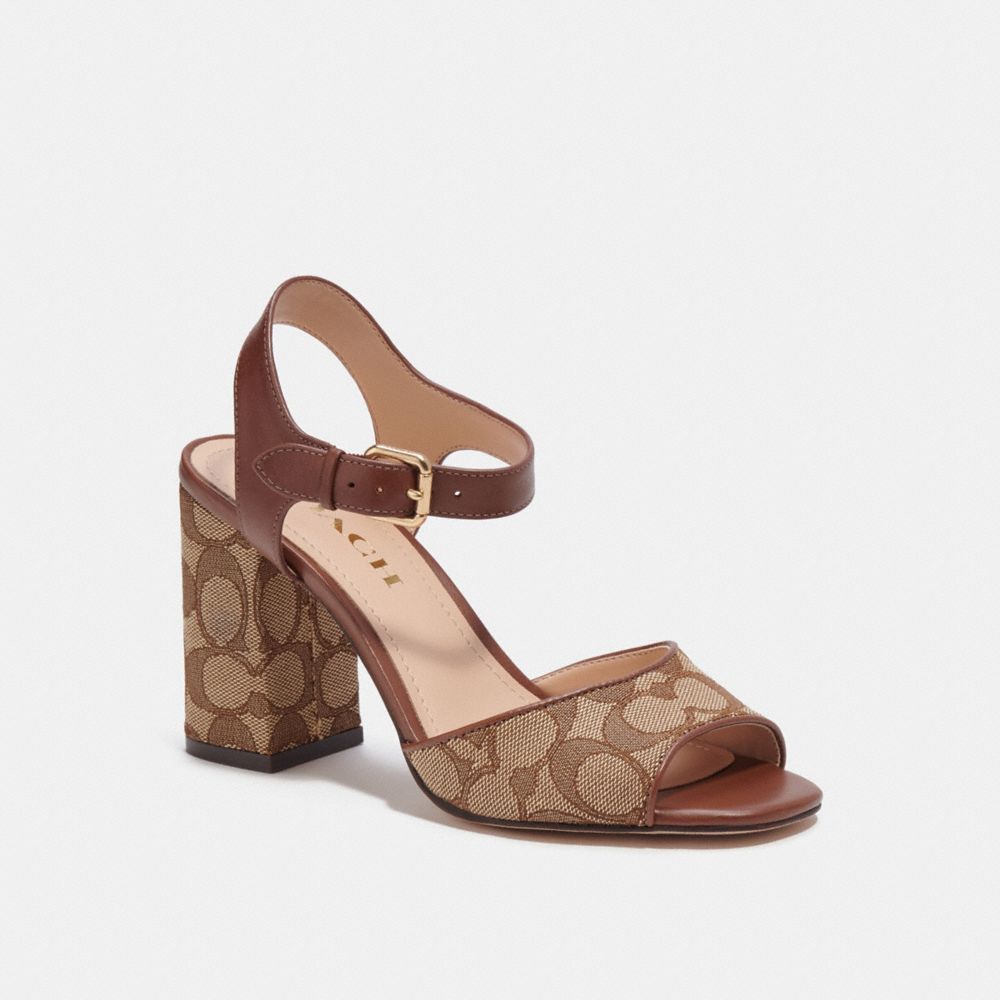 Marla Sandal In Signature Jacquard - CC785 - Khaki Sig C/Saddle
